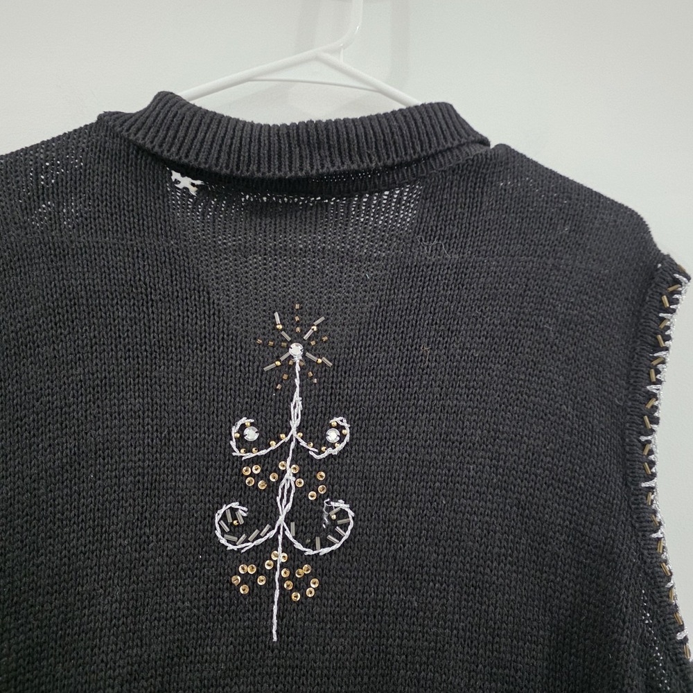 Vintage Womens Ugly Christmas Sweater Vest Size XXL Trees Beaded Embroidered - Picture 7 of 9